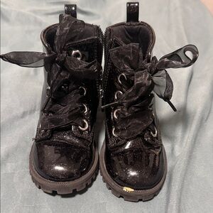 Black Glitter Combat Boots